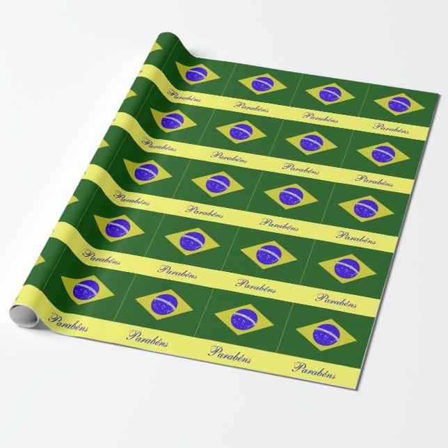 Portuguese Birthday Brazil Flag Wrapping Paper (Unrolled)