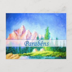 Portuguese Birthday Pink Mountain Postcard