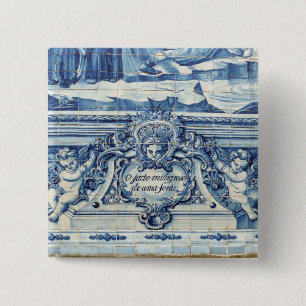 Portuguese blue and white wall tiles with angels 2 inch square button