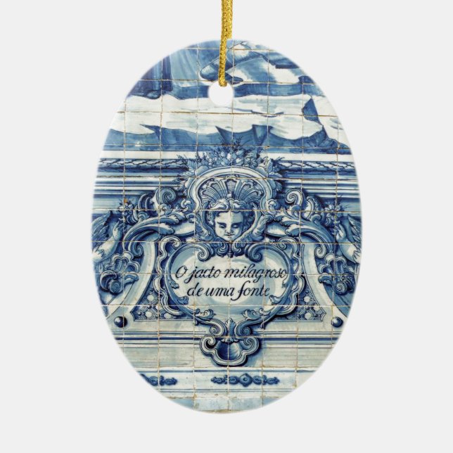 Portuguese blue and white wall tiles with angels ceramic ornament (Front)