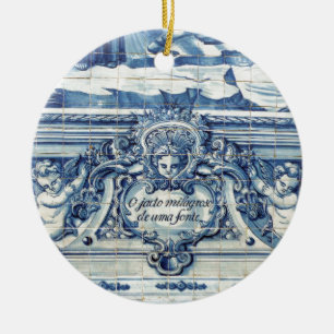 Portuguese blue and white wall tiles with angels ceramic ornament