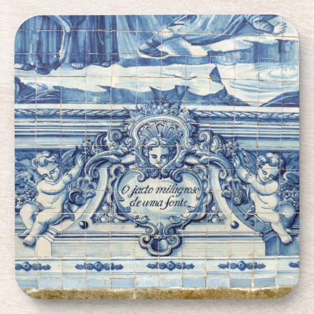 Portuguese blue and white wall tiles with angels coaster (Front)