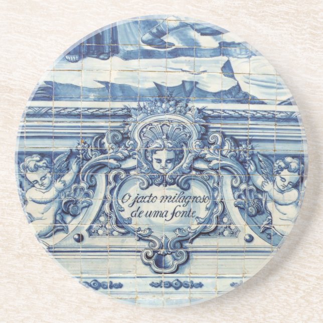 Portuguese blue and white wall tiles with angels coaster (Front)
