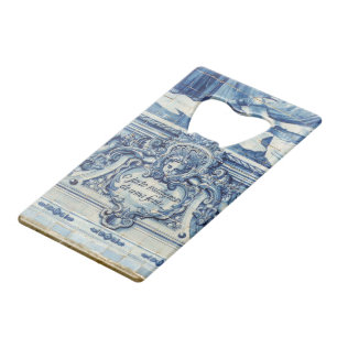 Portuguese blue and white wall tiles with angels credit card bottle opener