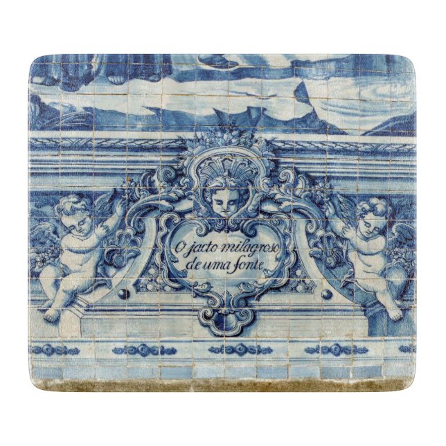 Portuguese blue and white wall tiles with angels cutting board (Front)