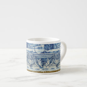 Portuguese blue and white wall tiles with angels espresso cup
