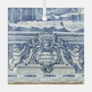 Portuguese blue and white wall tiles with angels glass ornament