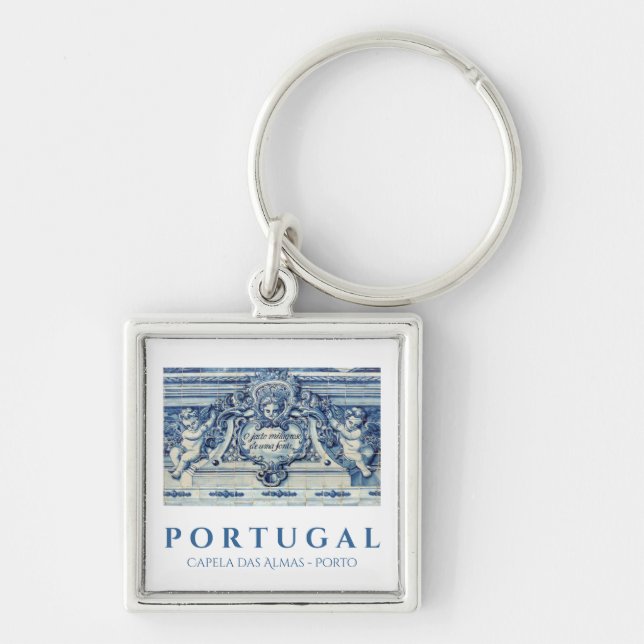 Portuguese blue and white wall tiles with angels keychain (Front)