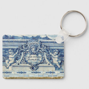Portuguese blue and white wall tiles with angels keychain