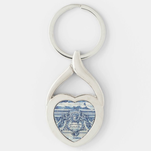 Portuguese blue and white wall tiles with angels keychain (Front)