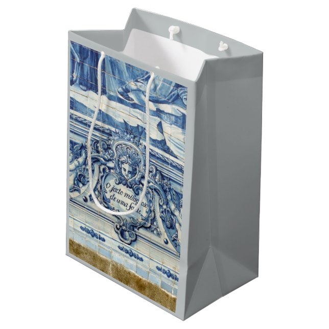 Portuguese blue and white wall tiles with angels medium gift bag (Back Angled)