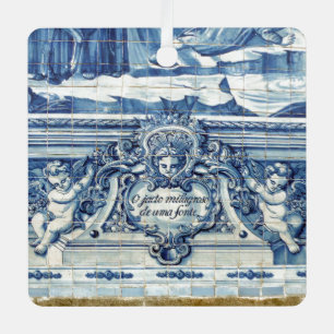 Portuguese blue and white wall tiles with angels metal ornament