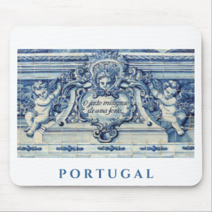 Portuguese blue and white wall tiles with angels mouse pad
