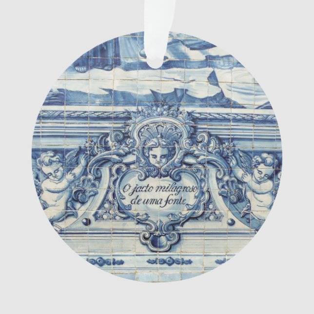Portuguese blue and white wall tiles with angels ornament (Front)