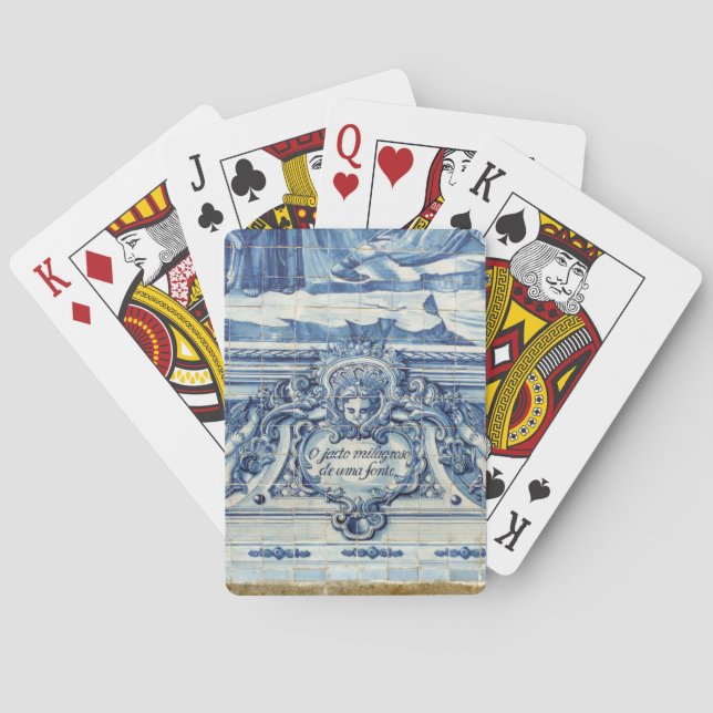 Portuguese blue and white wall tiles with angels playing cards (Back)