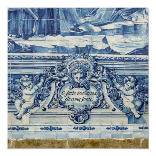 Portuguese blue and white wall tiles with angels poster (Front)