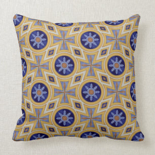Portuguese blue and yellow ceramic tile pattern throw pillow