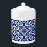 Portuguese blue tile<br><div class="desc">This product has an intricate design with a dark blue background and white ornamental patterns. The design is reminiscent of traditional ceramic or porcelain styles, which may interest those who appreciate classic or vintage aesthetics.</div>