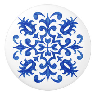 Portuguese Blue Tile central round medallion Ceramic Knob