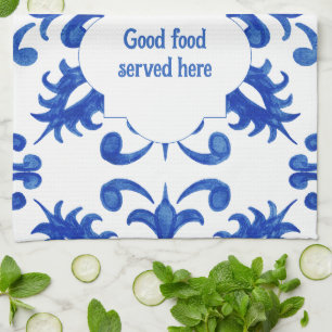 Portuguese Blue Tile central round medallion Kitchen Towel