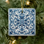 Portuguese blue tile ceramic ornament<br><div class="desc">This product has an intricate design with a dark blue background and white ornamental patterns. The design is reminiscent of traditional ceramic or porcelain styles,  which may interest those who appreciate classic or vintage aesthetics.</div>