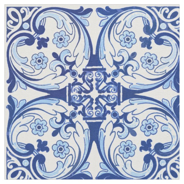 Portuguese blue tile fabric (Close Up)