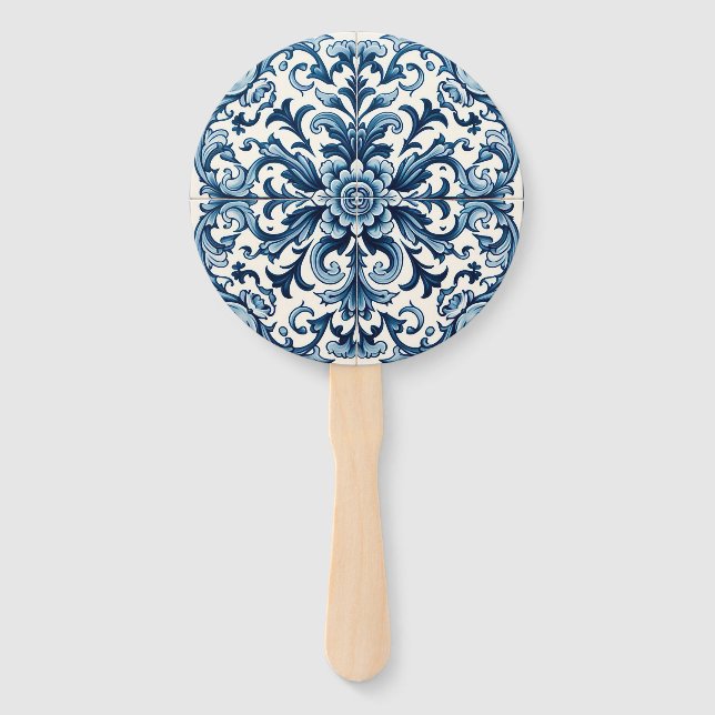 Portuguese blue tile hand fan (Front)