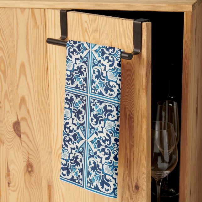 Portuguese blue tile kitchen towel (Thirds Fold)
