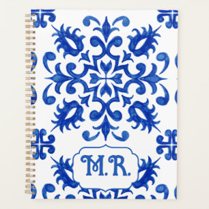 Portuguese Blue Tile Monogram  Planner