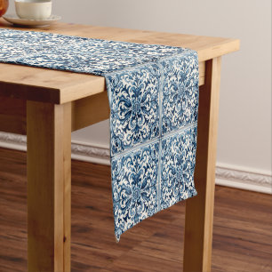 Portuguese blue tile short table runner