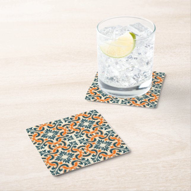 Portuguese blue tile square paper coaster (Insitu)