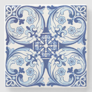 Portuguese blue tile stone coaster