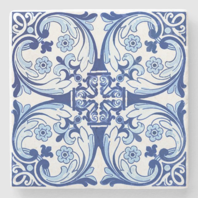 Portuguese blue tile stone coaster (Front)