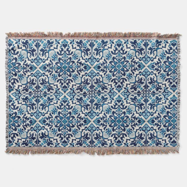 Portuguese blue tile throw blanket (Front)