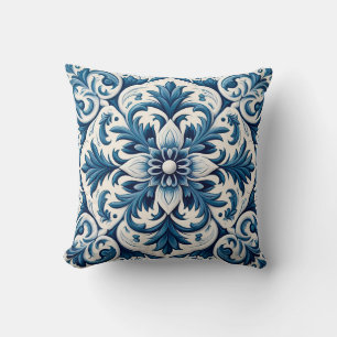 Portuguese blue tile throw pillow