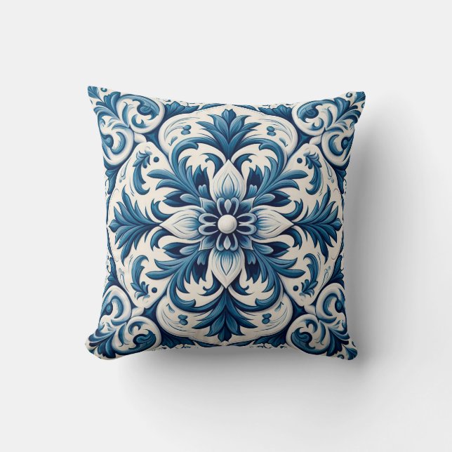 Portuguese blue tile throw pillow (Front)
