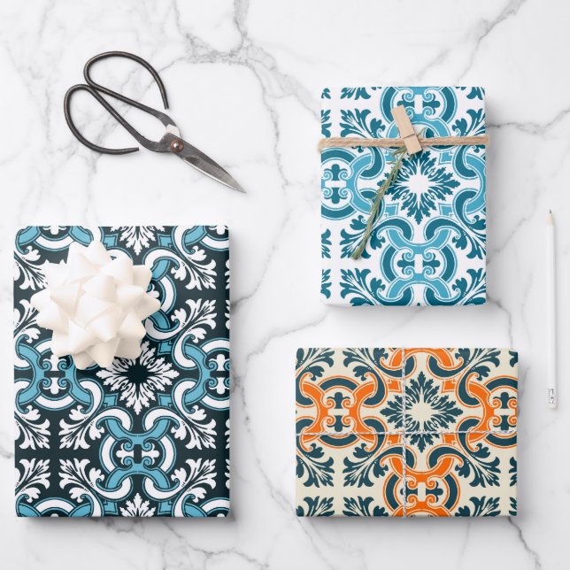 Portuguese blue tile wrapping paper sheet (Front)