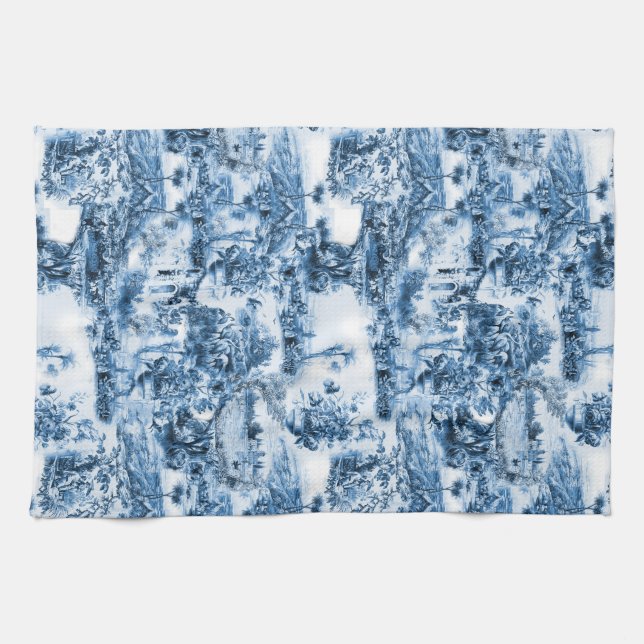 Portuguese blue tiles romantic scene pattern kitchen towel (Horizontal)