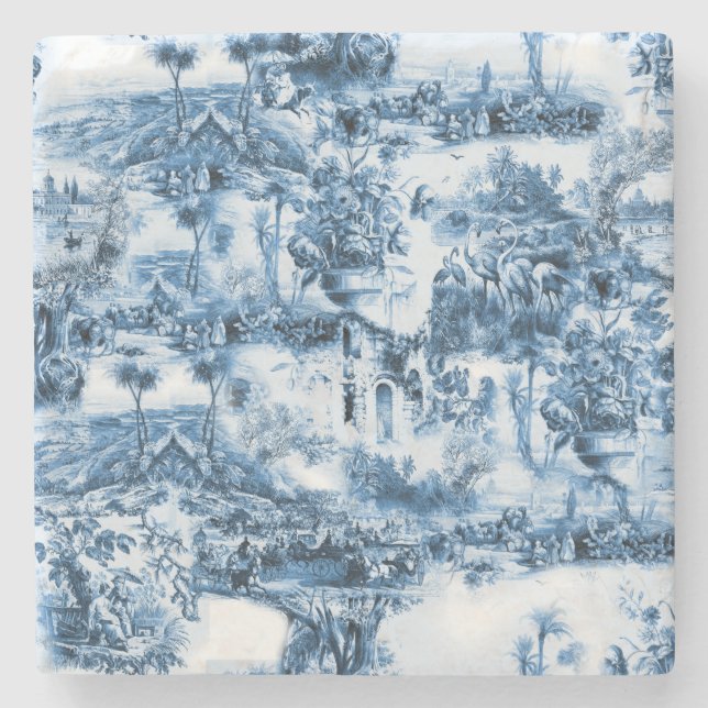 Portuguese blue tiles romantic scene pattern  stone coaster (Front)