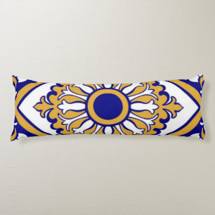 Portuguese Blue Yellow Mediterranean Floral Body Pillow