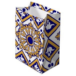 Portuguese Blue Yellow Mediterranean Floral  Medium Gift Bag