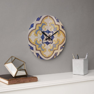 Portuguese Blue Yellow Tile Wall Clock