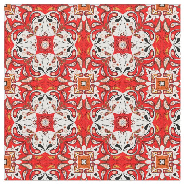 Portuguese Ceramic Tile Pattern Fabric (Close Up)