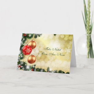 Portuguese Chrismas, New Year-baubles, snowflakes Holiday Card