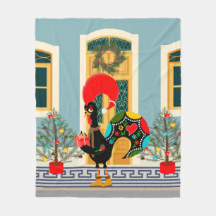 Portuguese Christmas decorated house with Rooster  Fleece Blanket