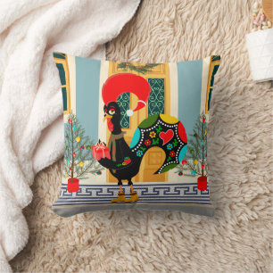 Portuguese Christmas decorated house with Rooster  Throw Pillow