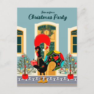 Portuguese Christmas House Party with Rooster  Invitation Postcard