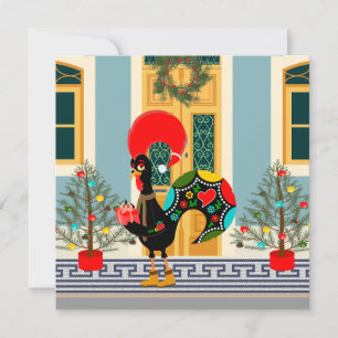 Portuguese Christmas house with Rooster Greetings Card