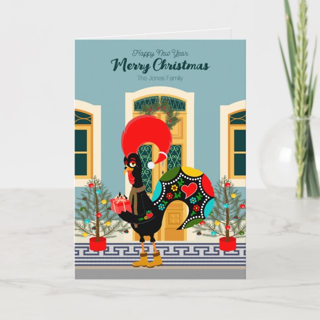 Portuguese Christmas house with Rooster Greetings Card (Front)