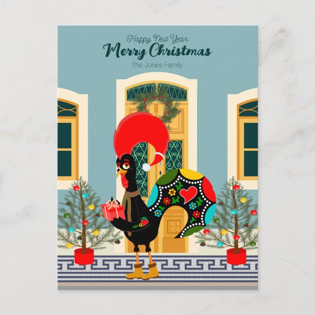 Portuguese Christmas house with Rooster Greetings Postcard (Front)